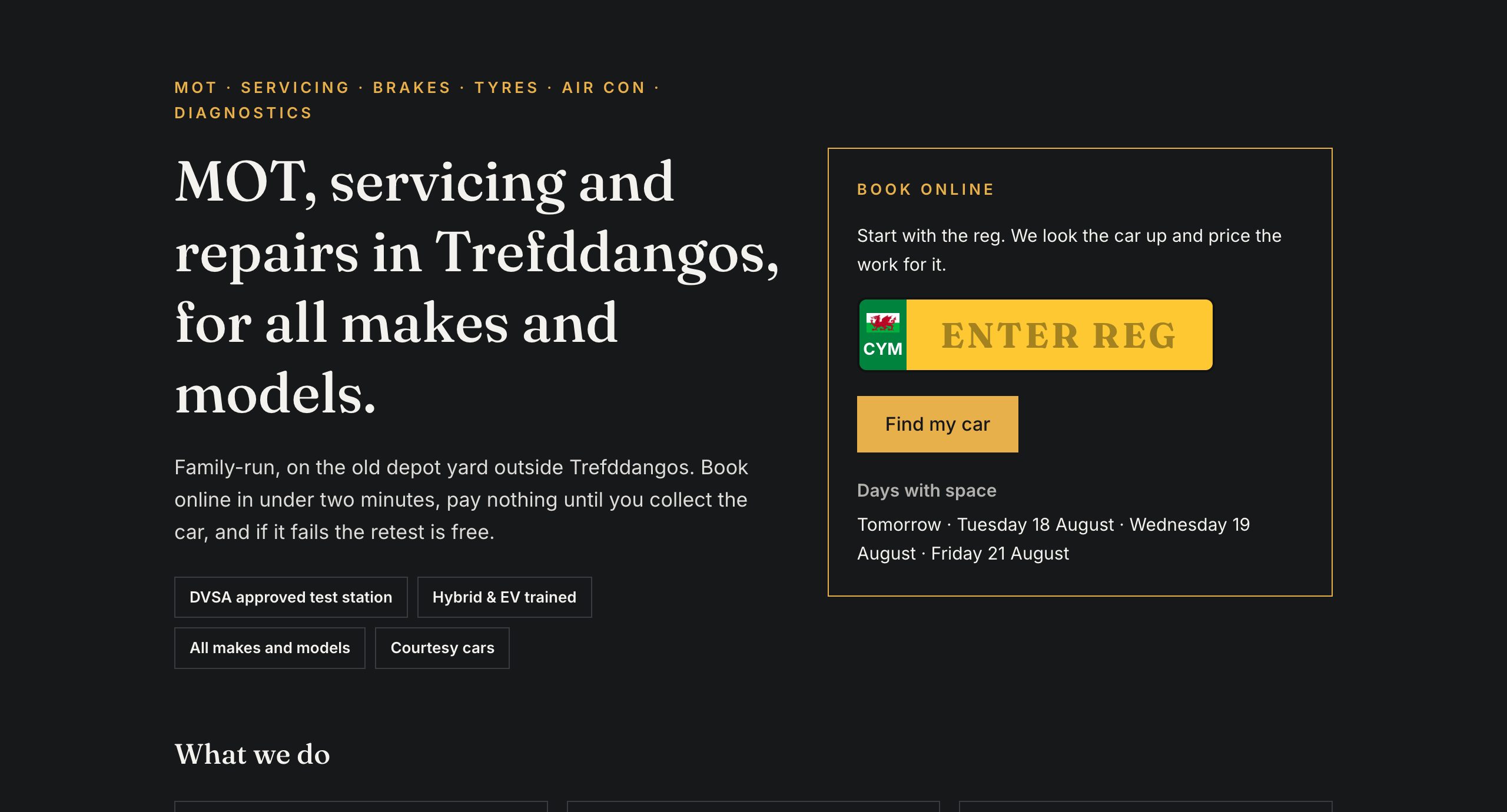 The Cefn Derw Garage demo website