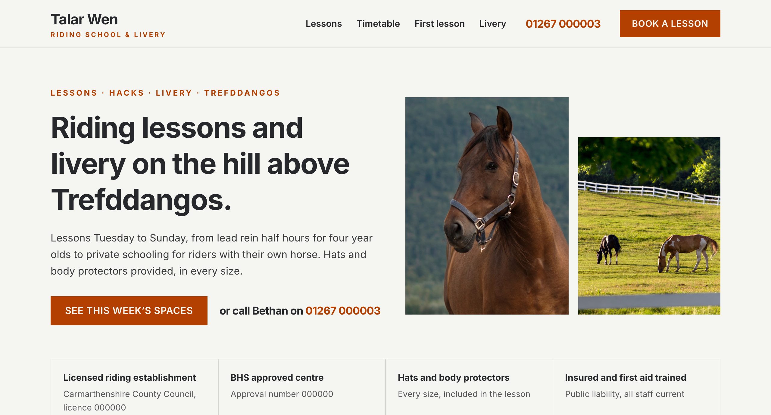 The Talar Wen Riding School & Livery demo website